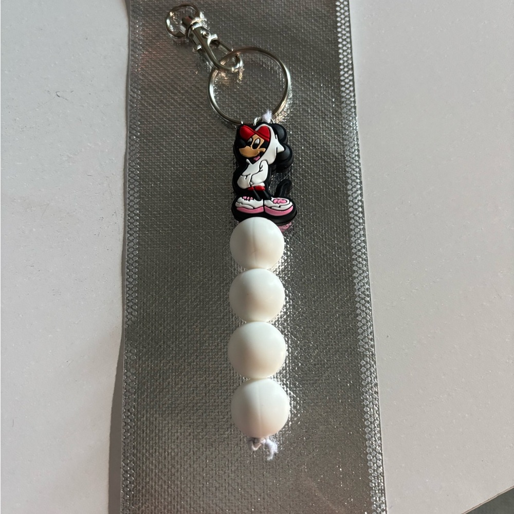 Mickey Mouse! Keychain with White Beads